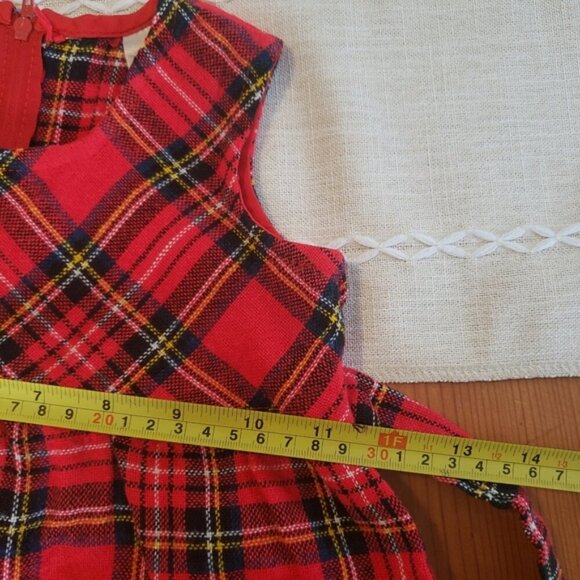 Baby Girl Vintage Red Plaid Dress Holiday 80s 70s Cottagecore Boho Christmas - Picture 7 of 9